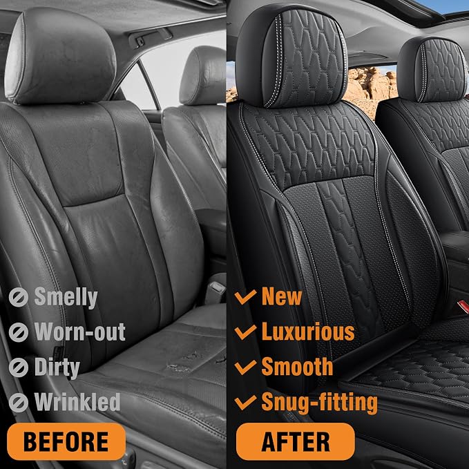 Car Seat Covers Full Set, Nappa Leather Waterproof Car Seat Protector, Airbag Compatible Universal Automotive Cushions Fit for Most Sedans, SUVs & Trucks