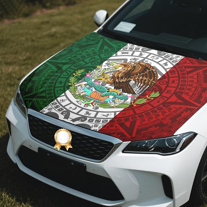 Mexico Flag Car Hood Cover, 4x5 Feet Car Bonnet Banner | Universal Fit, Elastic Polyester, Stretchable