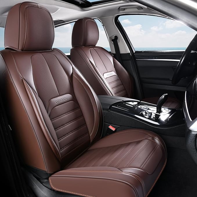 Car Seat Covers Full Set, Brown Seat Covers for Cars, Automotive Seat Covers, Waterproof Nappa Leather Front Seats and Back Car Seat Protector, Universal Fit for Most Cars SUV Trucks