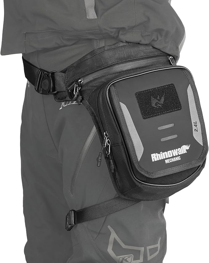 Rhinowalk Motorcycle Fuel Tank Bag – 2.4L Strap-On Motorbike Leg Bag, Chest or Waist Pouch – Water-Resistant with Phone Pocket, Rain Cover, and Adjustable Straps – (without Magnetic)