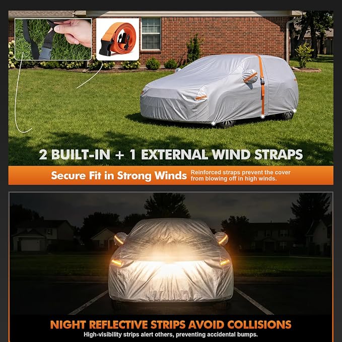 Car Cover Waterproof All-Weather,Heavy-Duty Outdoor Full Exterior Automobiles Hatchback(Length 164-178 inch) with Windshield Sun Shade Universal Fit VW Golf,Honda Fit,Ford Focus etc