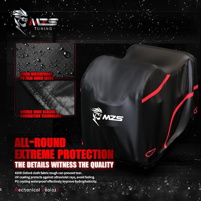 MZS Mobility Scooter Storage Cover, 420D Outdoor Waterproof Protection Electric Scooter Cover Accessories fit up to 56 inch 3 or 4 Wheel Scooters - Vents Night Reflective Buckle Lock-Holes Bag