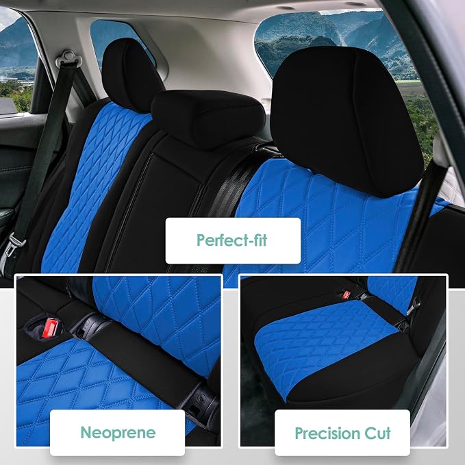 FH Group Custom-Fit Car Seat Covers Specifically Made for 2021-2026 Nissan Rogue, Rear Set Blue Ultraflex Neoprene Waterproof Automotive Seat Cover