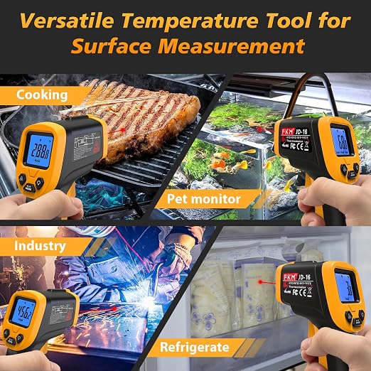 FKM Infrared Thermometer Gun Non-Contact Laser Temperature Gun,-58°F~1112°F,Adjustable Emissivity,Digital IR Thermometer Gun for Industrial,HVAC,Automotive,Cooking,Griddle,Pizza Oven,BBQ,Not for Human