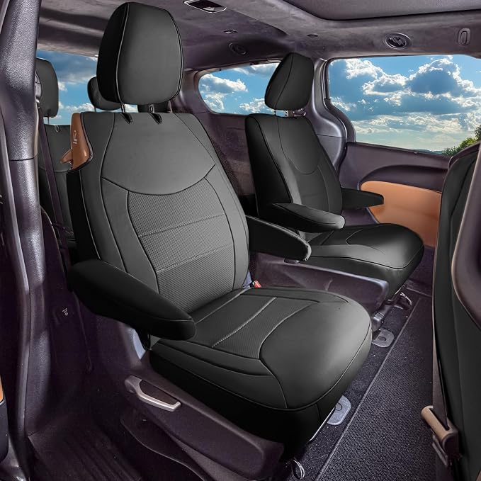 FH Group Custom Fit Car Seat Cover Specefically Made for Chrysler Pacifica 2017-2024 - 2nd Row Set Hybrid, Faux Leather, Black