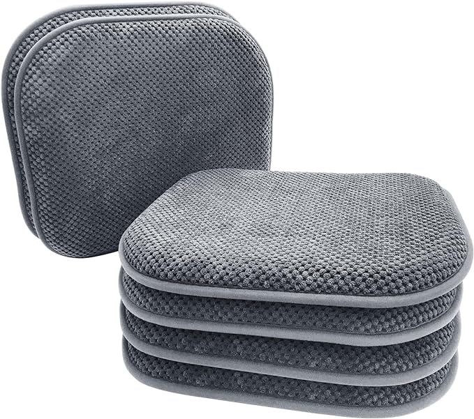Grey Chairs Cushions for Dining Chairs 6 Pack Non Slip Foam Kitchen Seat Cushions Washable Soft Thick Patio Pads Large Wooden Metal Tapered Chair Cushions,17" x 15"