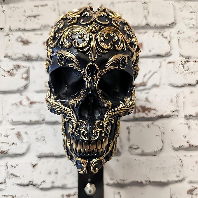 Motorcycle Helmet Skull Holder, Wall Mount Helmet Rack, Resin Crafts,Skull Helmets Holder Suitable for Motorcycle Cap, Baseball Cap, Bicycle Cap, Hat Storage Rack,Sports Gear (Type-F)
