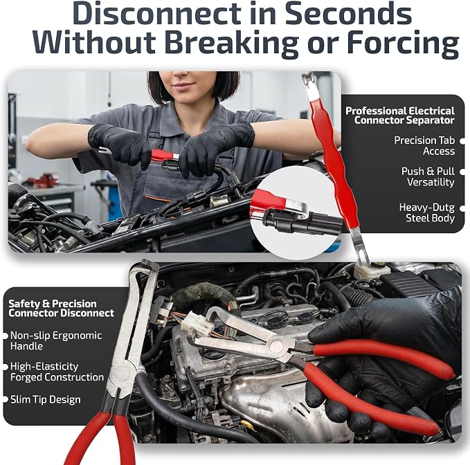 8 PCS Electrical Disconnect Pliers-Fuel Line Disconnect Tool Set-Automotive Electrical Terminal Connector Separator Removal Kit with Relay Puller, Hose Clamp Pliers-Terminal Pin Removal Tool