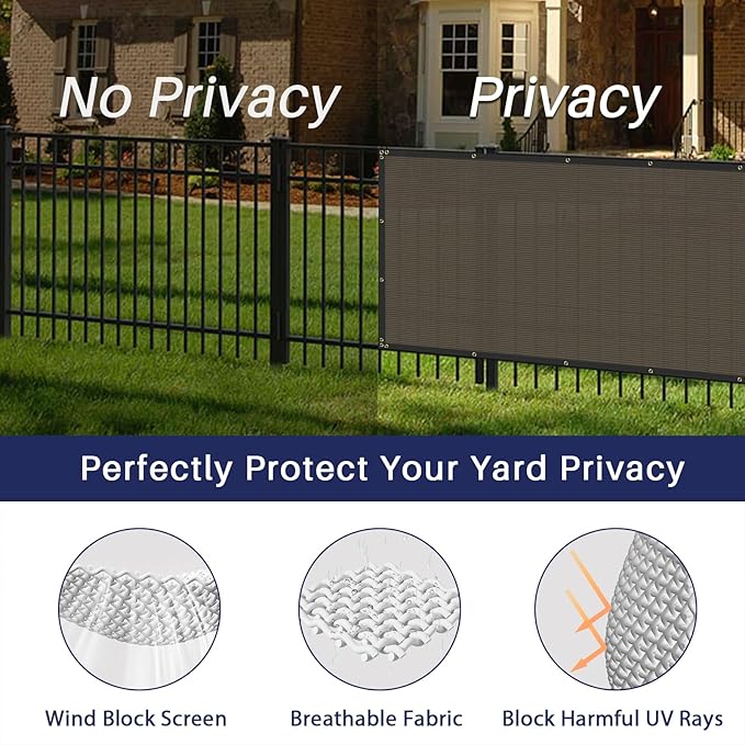 Windscreen4less Privacy Fence Screen Heavy Duty Windscreen Fencing Mesh Fabric Shade Net Cover with Brass Grommtes for Outdoor Wall Garden Yard Pool Deck, 8'x220' Brown