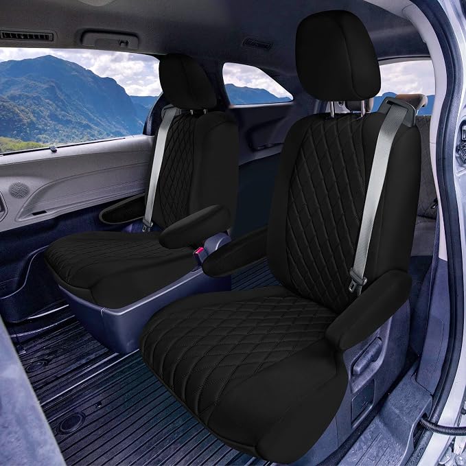 FH Group Custom Fit Car Seat Covers Specifically Made for Toyota Sienna 2021-2024, Black Ultraflex Neoprene Full Set Automotive Seat Covers, 7 Seater SUV Seat Covers, Toyota Accessories