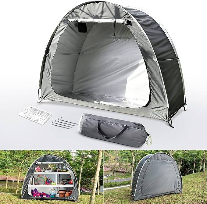 Bike Storage Tent, Anti-Dust Waterproof Bicycle Tent, Portable Bike Storage Tent for 3-4 Bikes, Foldable Bike Shelter for Garden, Camping, Outdoor - Grayish Green