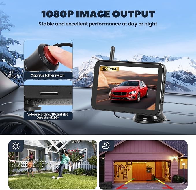 Wireless Backup Camera With 5" Monitor, RV Solar Back Up Camera Systems HD 1080P Monitor With Video Recording, Rechargeable Infrared Night Vision Rear View Cameras For RVs Car Truck Trailer Pickup Van