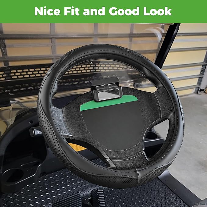 10L0L Golf Cart 14" Steering Wheel Cover for Club Car DS Precedent and Yamaha Models, Breathable Rubber Leather Materials,Good Texture Nice Look（Charcoals）