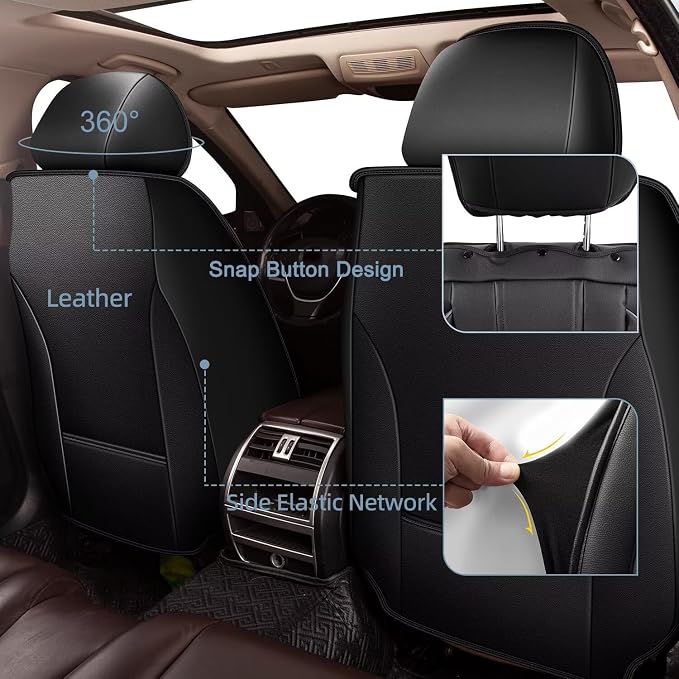 Car Seat Covers Fit for Ford Focus 2009-2018 Front Set Luxury Leather Seat Cushion Waterproof Automotive Seat Protectors(2 Seat, Black&Redline)