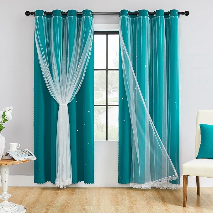 XiDi Black Out Curtains for Girls Bedroom Decor, Unicorn Curtains for Kids Room, Blackout Curtains for Living Room 63 inchs Long 52 inches Wide 2 Panel Teal