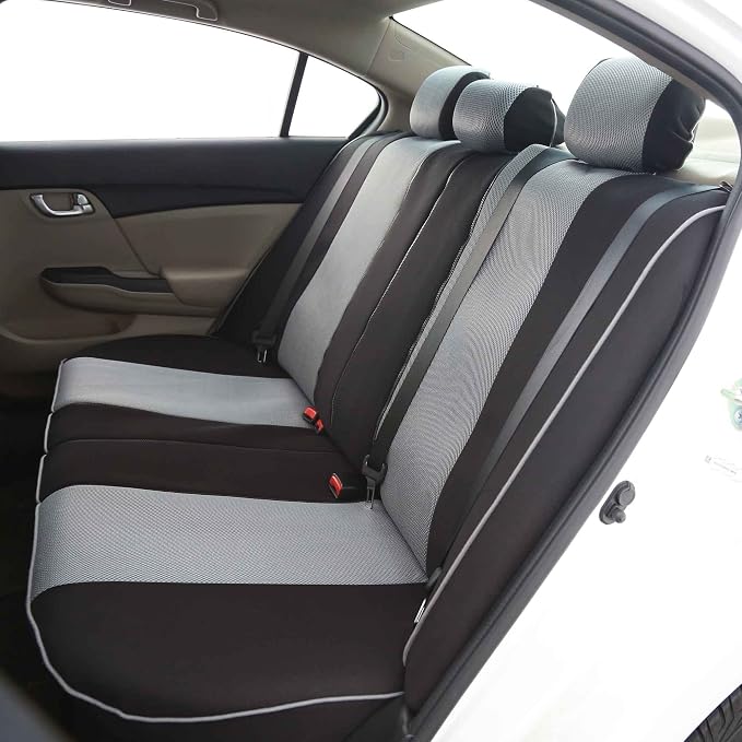FH Group Car Seat Covers Three Row 7 Seater Cloth Car Seat Covers with Piping (Airbag and Split Ready) - Universal Fit for Cars Trucks & SUVs Gray/Black