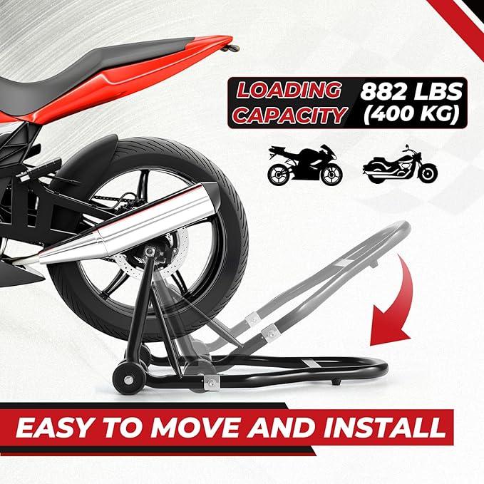 Motorcycle Rear Wheel Stand,882lbs/400kg Load Capacity Lift with U + L Fork Swingarm Spool, Heavy Duty Rear Wheel Stand Motorcycle Lift Jack Stand, fit for Suzuki Yamaha Honda Kawasaki, Black