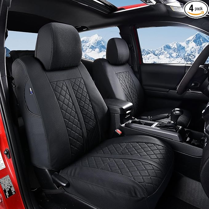 Truckiipa Automotive Seat Covers Fit for Toyota Tacoma Front Seat Leather Waterproof Full Coverage Truck Seat Covers Custom Fit for 2005-2015 Toyota Tacoma Double Crew Cab, Front Pair, Black