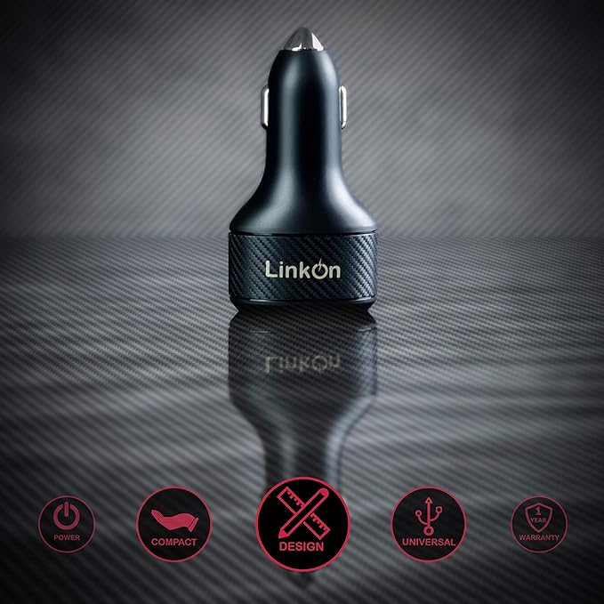 LinkOn 84W USB-C Car Charger PD3.0 (60W) + USB-A QC3.0 (18W) Dual Port – Fast Charger for Laptops, Phones, Tablets, and other; Compatible with MacBook, Dell XPS, HP, iPad Pro, iPhone, Galaxy, and more