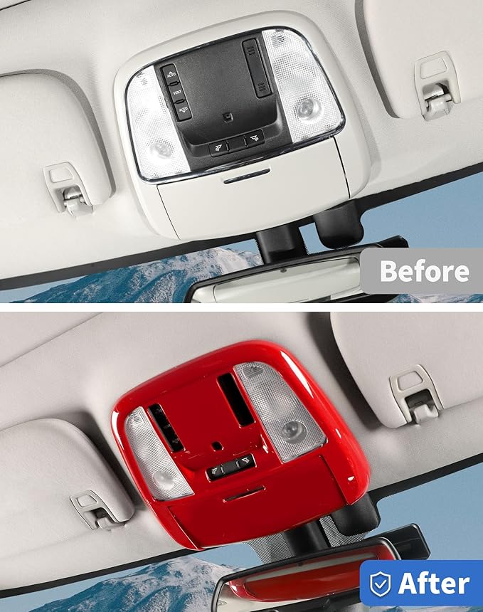 Roof Reading Light Cover Trim Fit for 2011 + Dodge Charger/Durango/Chrysler 300 Interior Accessories Red Reading Lamp Decals Cover Trim Sticker Kit (B)