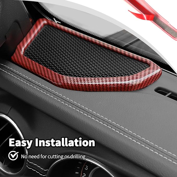 JWWY for Jeep JL Speaker Audio Trim Top & A Pillar Cover Trim for 2024-2025 Jeep Wrangler JL JLU & Gladiator JT Accessories ABS 4PCS Red Carbon Fiber