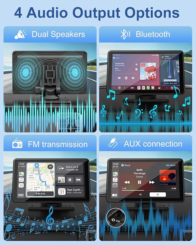 Carplay Screen for Car, Upgrade 7" HD Wireless Apple Carplay & Android Auto Touchscreen- Car Play Screen Stereo with Backup Camera, Mirror Link/Voice Control/Music Play/GPS Navigation -for All Vehicle