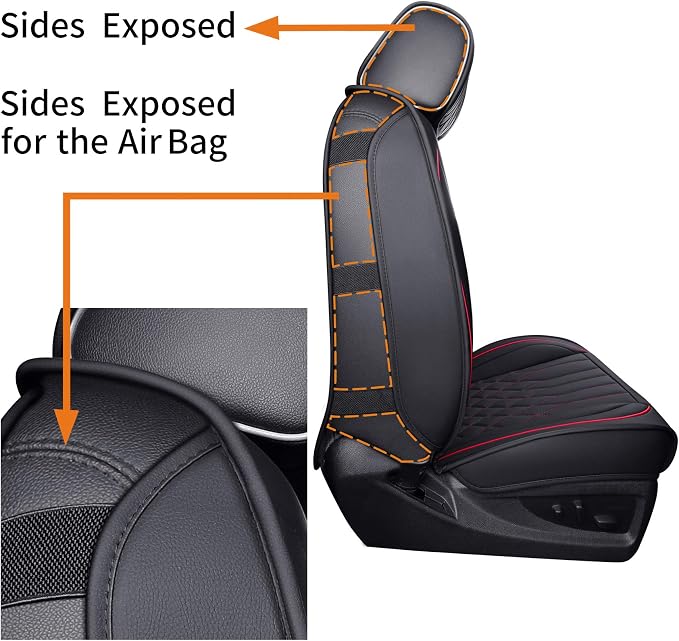 Aierxuan 2Pcs Front Chevy Silverado GMC Sierra Car Seat Covers, Custom Fit 2007-2026 1500 2500 HD 3500 HD Crew, Double, Extended Cab or Pickup Truck, with Waterproof Faux Leather (Black and Red)