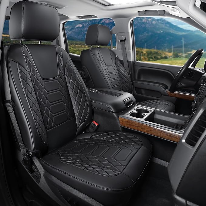 FREESOO for Silverado Seat Cover 2019-2024 2025 2026, Faux Leather Full Set, Fit for Silverado GMC Sierra 1500 Crew Cab Waterproof Truck Seat Covers, Black