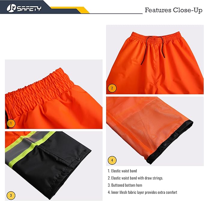 JKSafety Hi-Vis Reflective Safety Rain Jacket and Pants for Men Women Waterproof Rain Gears for Farming Fishing Work HV Rain Suit with Inner Mesh Lining and Pockets (117-Orange XL)