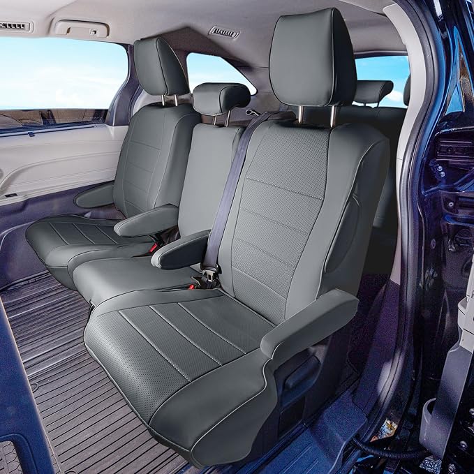 FH Group Custom Fit Car Seat Covers Specifically Made for 2021-2024 Toyota Sienna 7 Seater, Faux Leather Automotive Seat Covers - 2nd Row Solid Gray