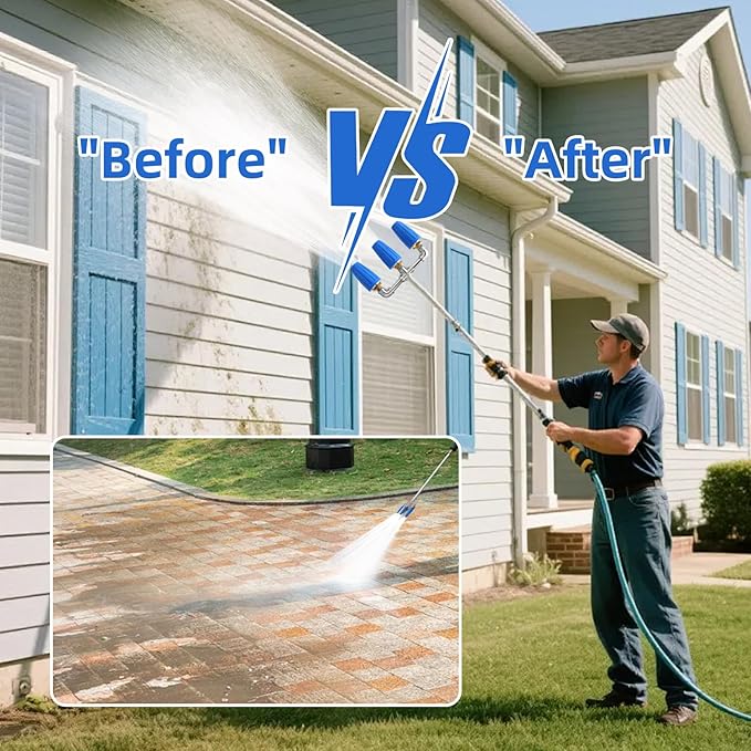 Triple Turbo Nozzle Pressure Washer, Triple Pressure Washer Nozzle, 360° Rotating 4000 PSI Turbo Nozzle with 1/4" Quick Connector 2.0 Orifice, 304 Stainless Steel for Driveway/Deck Clean(Blue)