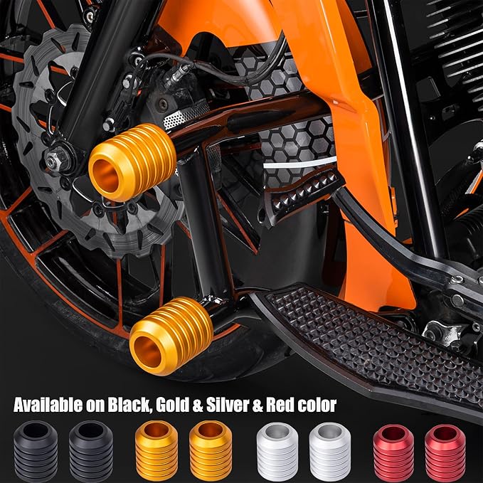 Advanblack Motorcycle Frame Sliders Machined CNC Alumium Crash Bar Slider Fit All Flat Out & Highway 1 1/4" Crash Bar Saddlebags Guards (Gold)