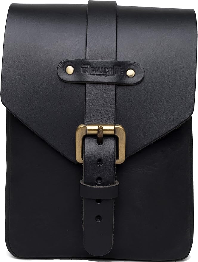 Trip Machine Company Genuine Leather Motorcycle Magnetic Fuel Tank Pouch to Carry All Your Riding Essentials (Black)