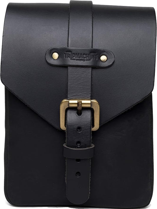 Trip Machine Company Genuine Leather Motorcycle Magnetic Fuel Tank Pouch to Carry All Your Riding Essentials (Black)