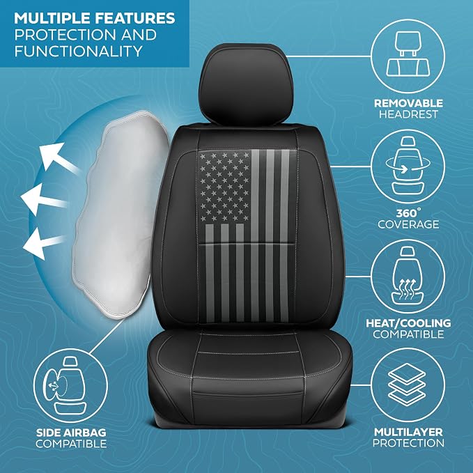 American Black Flag Seat Covers for Trucks, Cars, & SUV - Napa Leather US Car Seat Covers American Flag Truck Accessories - Car Seat Cover American Flag Car Accessories Car Seat Protector