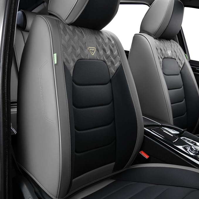FLORICH Car Seat Covers, Leather Seat Covers, Front Seat Covers 2PCS,Waterproof Car Seat Protector, Auto Driver Seat Covers Accessories Fit for Most SUV Trucks(Gray&Black, Front Pair)