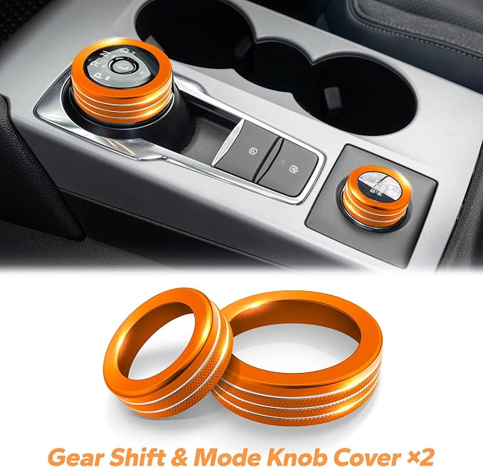 for 2025-2026 Ford Bronco Sport Accessories (Not for Bronco) 9PCS Aluminum Alloy Knob Cover Trim Set for Push Start, Volume, Air Vent Tabs, Headlight & Gear Shift Knob (Orange)