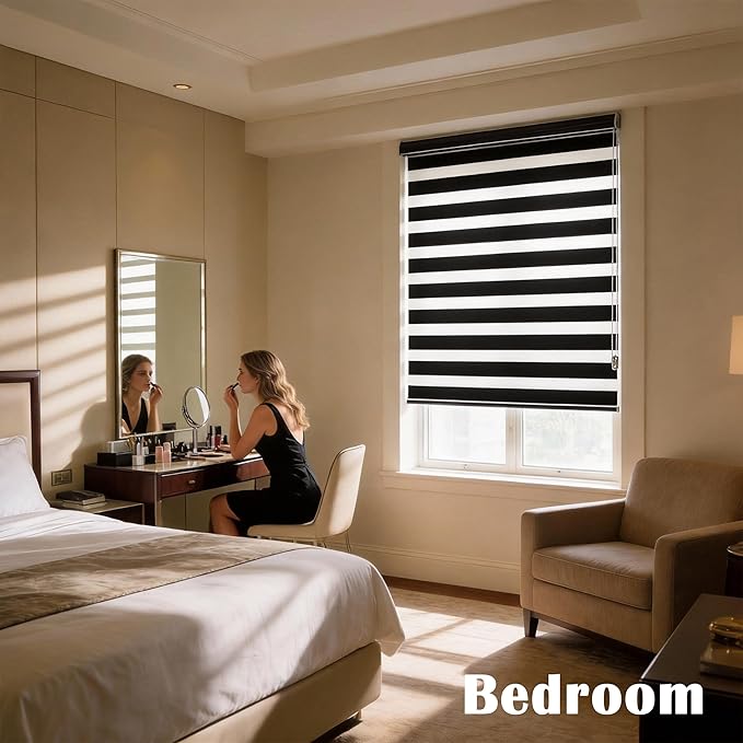 Blackout Zebra Blinds, Dual Layer Free-Stop, Room Darkening Zebra Shades, Blinds for Indoor Windows, Light Filtering Privacy Sheer Shade for Home(67" W X 72" H, Black)
