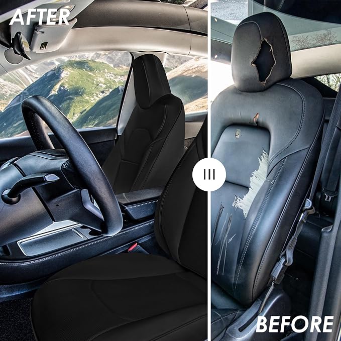 FH Group Custom Fit Car Seat Covers Specifically Made for 2020 2022 Tesla Model Y - Faux Leather, Waterproof, Airbag Compatible, Black