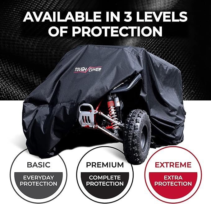 Tough Cover Basic Edition ATV Cover, Heavy Duty 210D Marine Grade Fabric, Quad Cover for Kawasaki, Honda, Polaris, Yamaha, and More. Protection Against Water, Wind, UV. 4 Wheeler Accessories (Black)