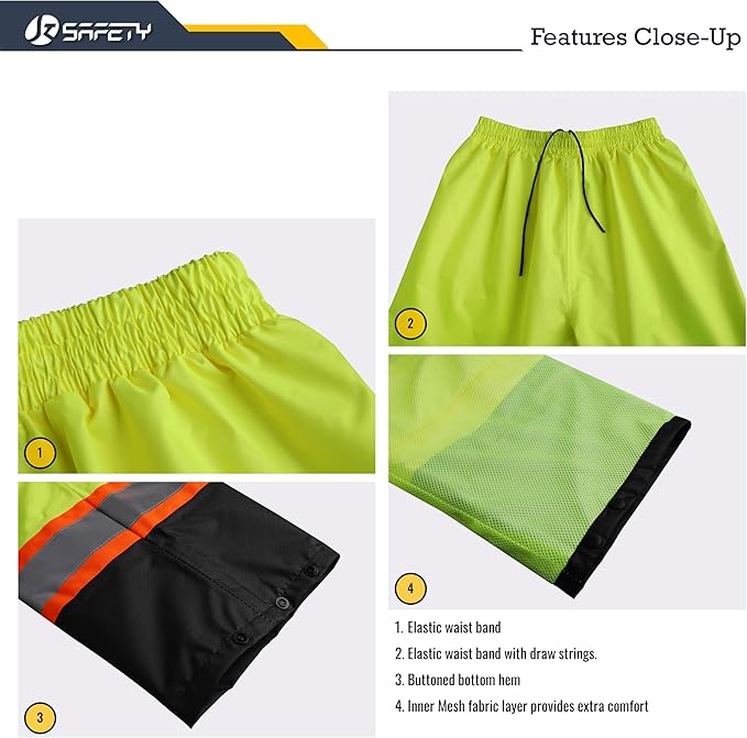 JKSafety Hi-Vis Reflective Safety Rain Jacket and Pants for Men Women Waterproof Rain Gears for Farming Fishing Work HV Rain Suit with Inner Mesh Lining and Pockets (117-Yellow M)