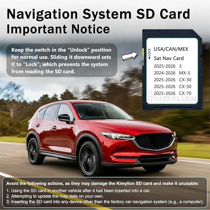 Upgraded Navigation SD Card - KR9D66EZ1B, GPS SD Map Card Compatible with 2025-2026 CX-50/3 / CX-30 / CX-70, 2024-2026 MX-5, USA/CAN/MEX Maps