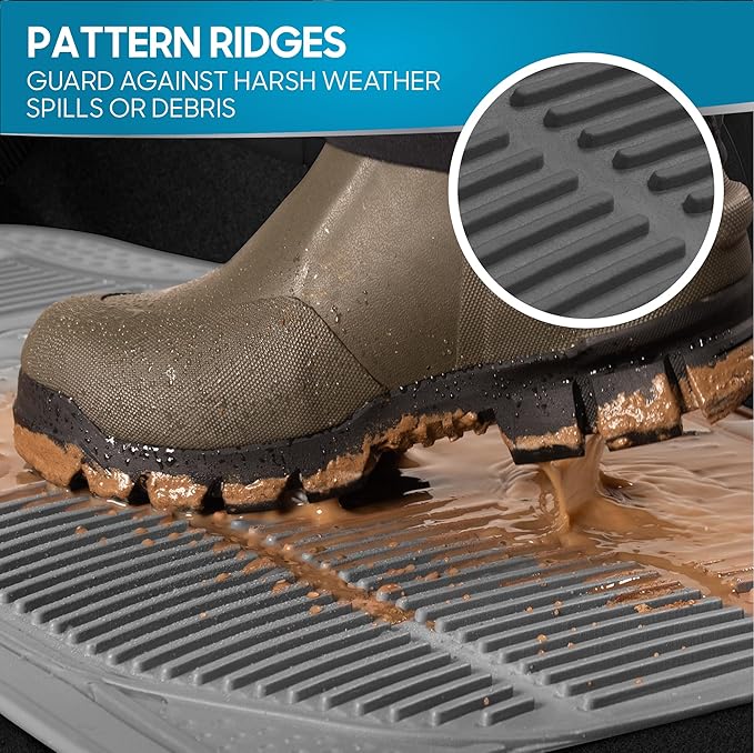 BDK ProLiner Car Floor Mats for Cars Trucks SUV, 3-Piece All-Weather Heavy Duty Rubber Liners with Universal Trimmable Fit, Durable Waterproof Vehicle Auto Floor Mats with Capture Ridges Gray