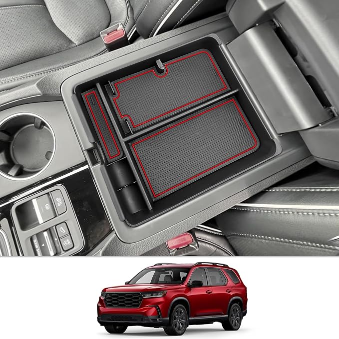 CDEFG 2023 2024 2025 Pilot Center Console Organizer Tray for 2023-2025 Honda Pilot Touring Sport EX-L Elite TrailSport LX Middle Console Storage Box 2024-2026 Ridgeline/ 2024-2026 Passport (Red)