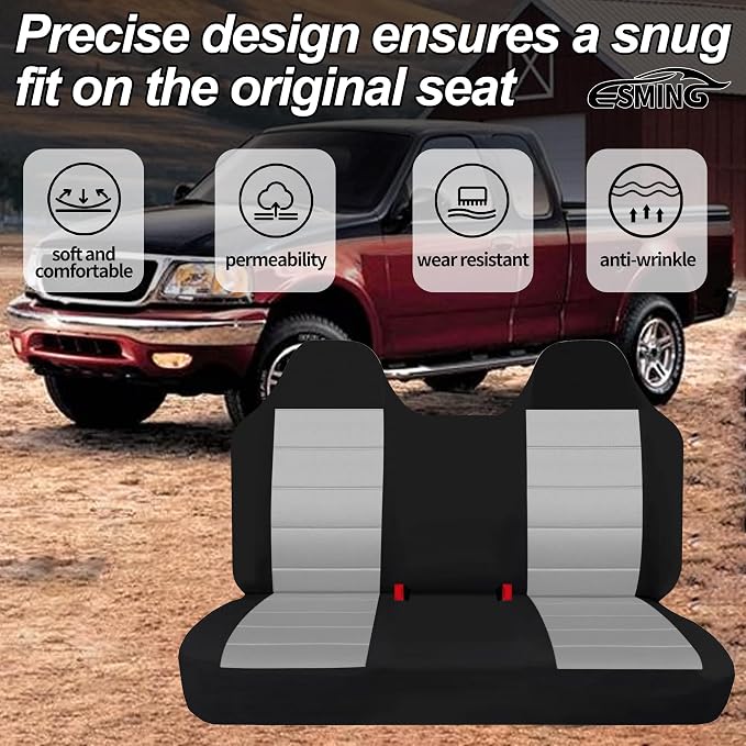ESMING Front Bench Seat Cover with Molded Headrests Fit for Ford F-150 1999-2004, Thickened Waterproof Oxford Cloth, Solid Bench Seat Protector, Easy to Clean