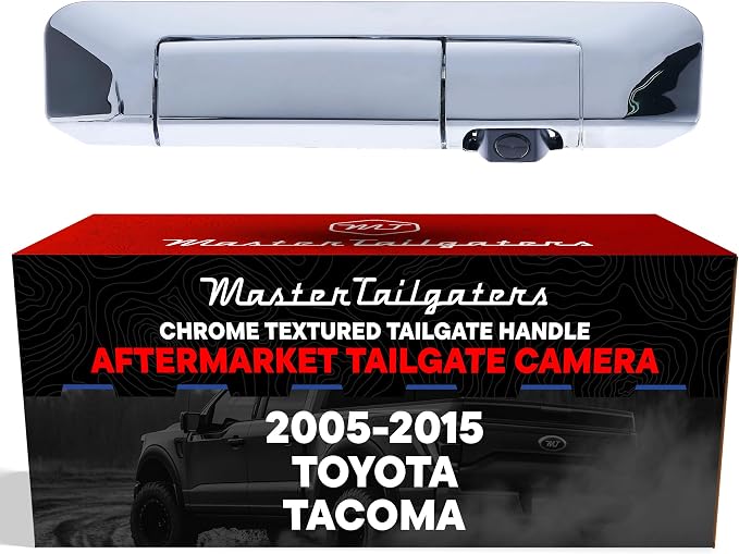 Master Tailgaters Chrome Tailgate Handle with Backup Camera Replacement for Toyota Tacoma (2005-2015) | IP68 Waterproof | Parking Grid Lines Available | Easy to Install