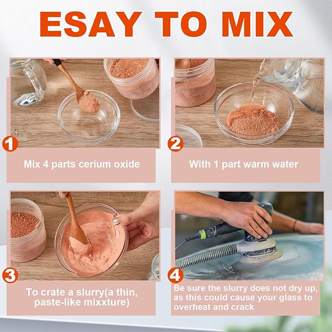 Teenyyou 10 oz Cerium Oxide Polishing Powder for Glass with 1 Plastic Bottle 3.5 Um Cerium Oxide High Grade Polishing Compound Glass Scratch Remover for Repair Buffing Ceramics