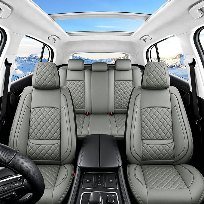 Fit Edge Car Seat Covers for Ford Edge 2007-2025 2026 - Luxury Leather, Anti-Slip, All-Weather Seat Cushions, Waterproof & Breathable, Airbag Compatible, Full 5-Seat Set (Gray)