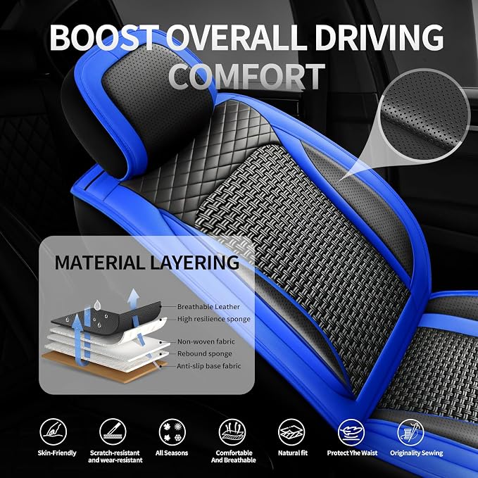 Fit Frontier Ice Silk Cooling Car Seat Covers for Nissan Frontier 2012-2025 2026, Breathable Seat Protector, Anti-Slip & Scratch-Resistant，Sweatproof Auto Cushion Covers（5 Seats, Blue）