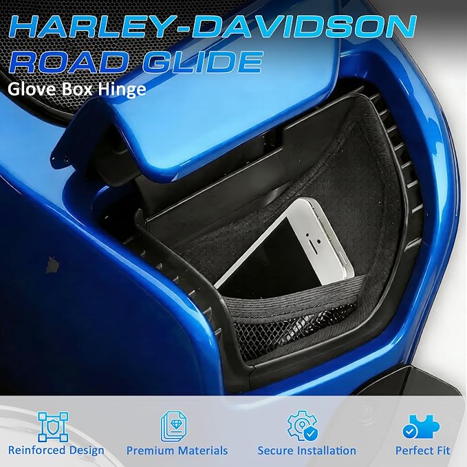 Inner Fairing Media Glove Box Hinge Left & Right Set Compatible with Harley-Davidson All Road Glide FLTR 2015-2024, Media Storage Lid Hinge Replacement 76000398, 76000436, 76000398-00